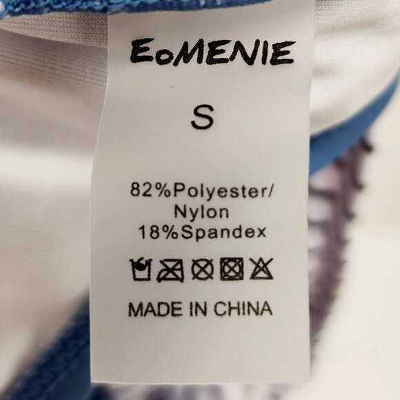 Striped Twist-Front High-Waist One-Piece Swimsuit Blue & White S Eomenie - Picture 3 of 9